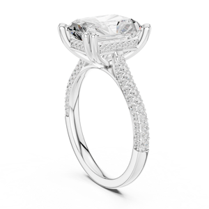 Anillo de Compromiso de Diamantes de Corte Radiante para Mujer, Oro Blanco, Certificado GIA, Estilo Clásico con Diamantes Laterales - Product Image 4