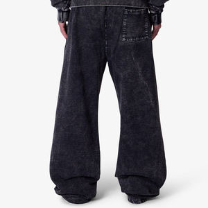 Pantalon de survêtement en velours côtelé noir pour homme, taille élastique, délavé, logo sur la jambe droite, style décontracté, pour l'automne - Product Image 5