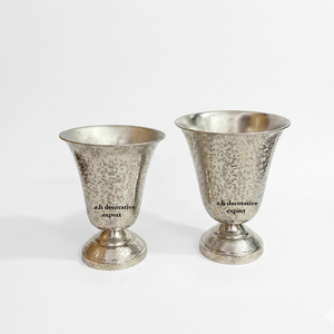 Silver Textured Metal Urn <b>Vases</b> Luxury Flared Pedestal Flower Pots <b>Set</b> of 2 Decorative Table Centerpieces for Weddings & Events - Product Image 1