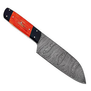 Cuchillo de Cocina de Acero de Damasco Hecho a Mano, Ecológico y Duradero, Mango de Madera Pakka, Funda de Cuero, Uso Profesional en la Cocina - Product Image 1