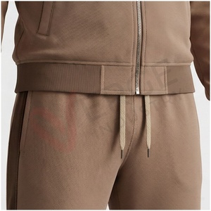 Ensemble de survêtement marron pour homme, manches longues, col montant, fermeture éclair sur le devant, couleur unie, respirant, coupe décontractée, vêtements d'automne - Product Image 5