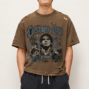 T-shirt Homme Grande Taille en Coton Biologique 100% Lavé aux Enzymes, Effet Vieilli et Délavé au Soleil, Col Montant, Coupe Courte et Ample, Impression DTG Personnalisée - Product Image 2