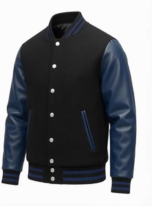 Chaqueta Varsity de Lana Negra Personalizada para Hombre, con Mangas de Cuero Azul, Estilo Letterman - Product Image 5