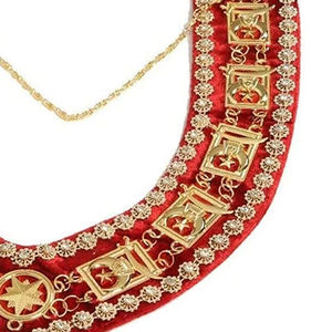 Collier de chaîne maçonnique Shriner en strass doré sur velours rouge, de haute qualité, fabriqué sur mesure en tissu avec collier de chaîne - Product Image 4