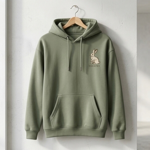 Sudadera con Capucha Personalizada con Gráfico de Conejo Verde Salvia, Sudadera Informal para Hombre, Sudadera con Capucha con Estampado Animal, OEM, ODM, Venta al por Mayor - Product Image 1