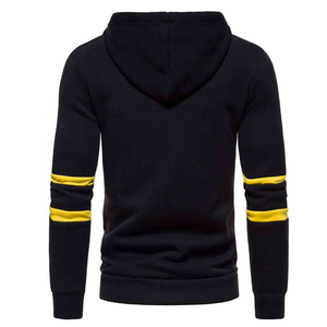 Sudadera con capucha negra para hombre, media cremallera, corte regular, informal, de punto, color liso, con rayas amarillas en las mangas, para invierno, 100% algodón - Product Image 2
