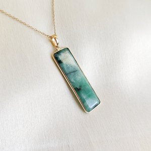 Natural <b>Emerald</b> Rectangle Cut 14K Gold <b>Pendant</b> 11x36mm Fine <b>Emerald</b> Jewelry <b>Pendant</b> For Women Wholesale Gold Gemstone <b>Pendant</b> - Product Image 1