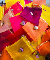 Pochettes Cadeaux en Organza Lotus pour Mariage, Haldi, Mehndi, Nouvel An Chinois, Ramadan, Noël – Sacs Potli Festifs de Haute Qualité avec Cordon de Serrage