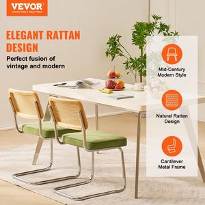 Set di 2 Sedie da Pranzo in Stile Mid-Century Modern, Sedia Retrò con Schienale in Rattan e Seduta Imbottita in Velluto - Product Image 2