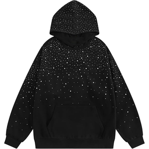 <b>Black</b> Oversized Hooded <b>Sweatshirt</b> <b>Men</b> Glitter Dot Print Fleece Casual Autumn Wear - Product Image 1