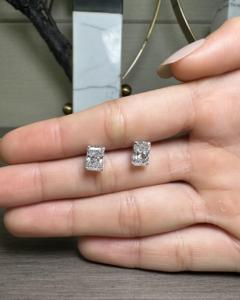 Radiant Cut Cubic Zirconia Stud Earrings in Sterling Silver <b>Rectangular</b> Solitaire <b>Basket</b> Set Fine Jewelry for Women - Product Image 6
