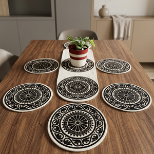 Ensemble de chemins de table en jute tricotés style bohème moderne, motifs géométriques, sets de table lavables, faits à la main, écologiques, personnalisables, décoration intérieure - Product Image 4
