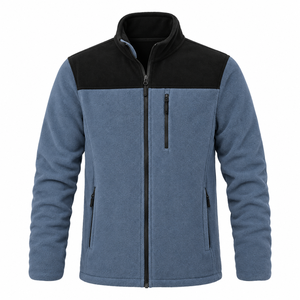 Veste polaire pour homme à blocs de couleur, col montant, fermeture éclair, manteau chaud pour l'extérieur - Product Image 1