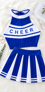 Cheerleading Uniform Set 3-Piece <b>Crop</b> <b>Top</b> And Skirt With Cheer Print For Adults In Black <b>Red</b> Green Colors - Product Image 3