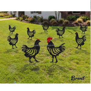 Adorno Metálico para Jardín, Estilo Rústico, con Diseño de Gallo, Gallina y Pollito, Resistente, para Decoración de Césped - Product Image 3