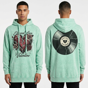 Sweat à capuche personnalisé avec strass pour homme, motif toile d'araignée 'Forever Love', effet délavé, style streetwear, fournisseur fabricant - Product Image 5