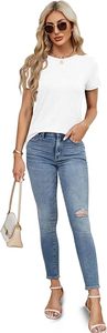 Camiseta de Manga Corta con Cuello Redondo para Mujer, Color Sólido, Corte Regular, 100% Algodón Jersey, Estilo Casual, Transpirable, para Primavera y Verano - Product Image 3