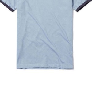 T-shirt Ringer bleu clair pour homme, manches courtes, col rond, bordure contrastante, coupe classique, décontracté, 100 % coton jersey tricoté, couleur unie - Product Image 2