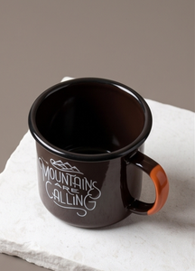 Special Outdoor Quote <b>Iron</b> Enamelware Cup Mountains Calling Hiking Theme Brown Coffee Drinkware Trade Supply Distribution Hub - Product Image 2