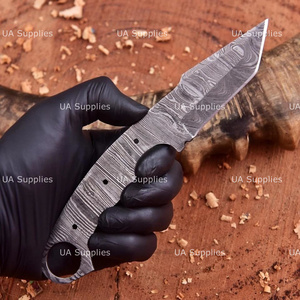 Cuchillo de Caza y Camping de Acero de Damasco de Alta Calidad, Afilado como una Navaja, Hoja Fija con Orificio para el Dedo, Punta Caída, 8 Pulgadas, Cuchillo Personalizado Semiterminado - Product Image 5