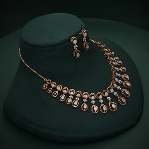 Ensemble collier et boucles d'oreilles de mariage pour femme en or massif 14 carats, diamant de laboratoire certifié IGI, style vintage, cadeau de luxe - Product Image 1