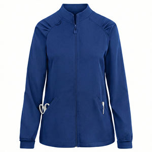 Veste d'infirmière sur mesure à prix de gros, coupe ajustée, fermeture éclair intégrale, haut de blouse médicale à manches longues avec épaules plissées - Product Image 2