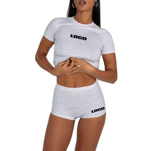 Casual Summer Outfit <b>Set</b> Solid Breathable Short T-Shirt <b>Set</b> and above Knee Shorts with Custom Decoration for Daily Wear - Product Image 3