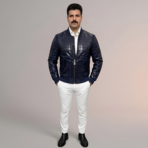 Blouson Bomber Unisexe en Cuir de Crocodile Gaufré de Qualité Supérieure, Personnalisable avec Impression au Dos, Style Streetwear, Fermeture Éclair Formelle, OEM - Product Image 5