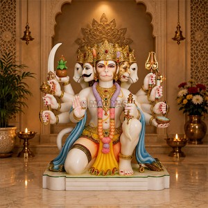 Fabricant de statues en marbre de Hanuman Panchmukhi |   Idole de Hanuman à cinq visages |   Statue de Hanuman en marbre Panch Mukhi MALIYAS Jaipur - Product Image 4