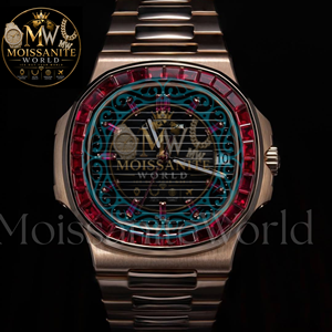 Reloj de Cuarzo Tonneau de Lujo para Hombre Moissanite World, 42 mm, Correa de Acero Inoxidable, Cristal de Zafiro, Esfera Analógica Luminosa - Product Image 2