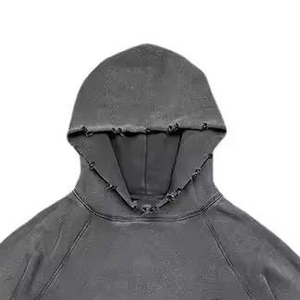 Sweat à capuche décontracté pour femme, coupe ample, effet usé, en molleton de coton doux, délavage délavé, ourlet côtelé, poche kangourou, style streetwear décontracté - Product Image 3