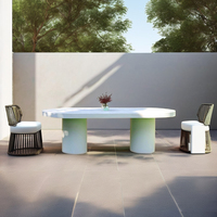 Table à manger ovale en ciment blanc, moderne, minimaliste, durable, faite à la main, meubles de luxe pour la maison, appartement, restaurant, hôtel, villa