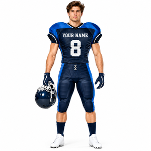 Ensemble d'uniformes de football américain personnalisés, écologiques, respirants et anti-UV, bleu marine et bleu roi, avec pantalon rembourré - Product Image 1