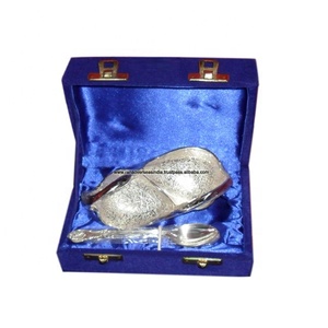 Bol en plaqué argent au Design Unique, avec 2 compartiments et 1 cuillère pour servir des Fruits et des noix, 1 pièce - Product Image 1