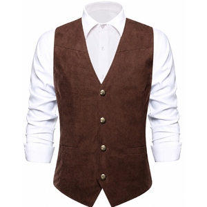 Custom Men's Western Cowboy <b>Fringe</b> Suede Leather Vest Vintage Tassel Biker <b>Waistcoat</b> Snap Button Casual Vest OEM - Product Image 2