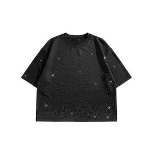 T-shirt uni pour homme avec strass, 180 grammes, col rond, tissu tricoté, manches courtes, tee-shirt imprimé personnalisé hip-hop - Product Image 1