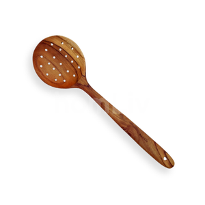 OEM Natural Eco Friendly Siera Teak Wood Skimmer Slotted Spoon Sustainable Food Safe No <b>Paint</b> Halal Customized Turner - Product Image 1