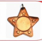 Medalla de Plata Pulida con Forma de Estrella de Cinco Puntas, Centro Redondo en Blanco y Grabado de Estrella Pequeña, Medallón de Premio - Product Image 6