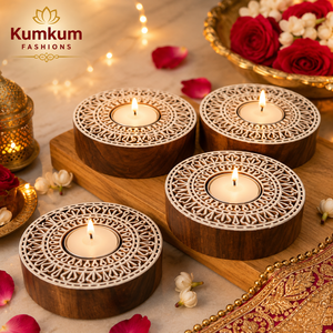 Luxury Handmade Wooden Tealight Candle Holder Incense Burner Heritage Carved Diwali Pooja Home <b>Decor</b> Gift Item Festive Favors - Product Image 3