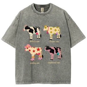 เสื้อยืดคอกลมแขนสั้นผู้ชายสไตล์วินเทจลายวัวคาวบอย ล้างสีแบบแอซิด ผ้าฝ้าย 100% นุ่ม สวมใส่สบาย ทรงหลวม สไตล์ Y2K ยุค 90s ย้อนยุค - Product Image 3