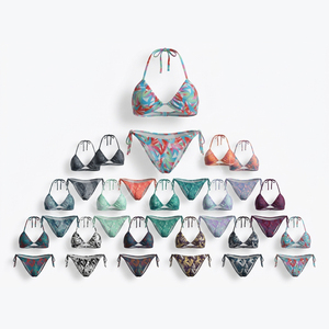 Colorful Trendy Professional Triangle Custom Logo Bikini Set Adjustable Tie Halter Top & Side-Tie Bottom Summer Beach Swimwear - Product Image 1