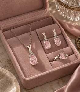 Parure de bijoux de luxe en tourmaline rose, en argent sterling 925, avec pierre précieuse ovale, collier, boucles d'oreilles et bague, élégante pour mariée, bijoux de mode - Product Image 3