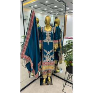 Hermoso conjunto de Parte superior inferior y Dupatta para mujer con trabajo de secuencia de cordones de bordado pesado - Product Image 6