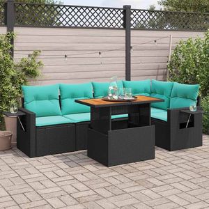 6 Piece Black Poly Rattan Patio <b>Sofa</b> <b>Set</b> With Cushions Outdoor Garden <b>Sofas</b> Waterproof Contemporary Design - Product Image 1