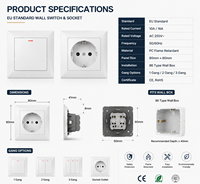 Interrupteur mural modulaire noir standard UE 10A 250V, finition mate moderne, pour maison, hôtel, projet, en PC ignifuge