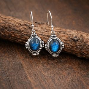 Boucles d'oreilles pendantes en labradorite bleue, argent sterling 925, plaqué or rose et or jaune, bijoux bohèmes faits à la main, cadeau - Product Image 3