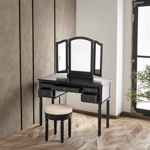 Modern Wooden Bedroom Dressing Table with Mirror <b>Frame</b> and Stool <b>5</b>+ Drawers Eco-Friendly Nightstand Design - Product Image 1