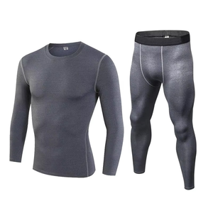Conjunto de compresión azul de manga larga para hombre, cuello redondo, de secado rápido, de spandex y poliéster, top de manga larga y pantalones, kit sólido para todas las estaciones - Product Image 6