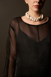 Vestido de Seda Voile a Rayas para Mujer, Cuello Redondo, Manga Regular, Corte Holgado y Recto, Transpirable, Estilo Casual Elegante - Product Image 2