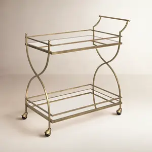 Chariot de service hôtelier de luxe en métal fait main, chariot à boissons roulant moderne en métal, équipement de bar haut de gamme en métal plaqué sécurisé - Product Image 4